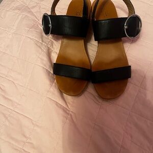 UGG Black and Tan Leather Sandals